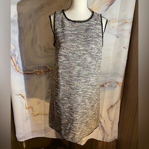 Ann Taylor LOFT Dress Tweed Fringe Shift Pockets Sleeveless Neutral Black White